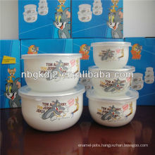 5pcs enamel ice bowl / enamel stock bowl with plastic lid